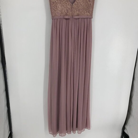 NWT David’s Bridal Rose  Gold Metallic Empire Mesh Maxi Bridesmaids Dress size 4 - Picture 8 of 16